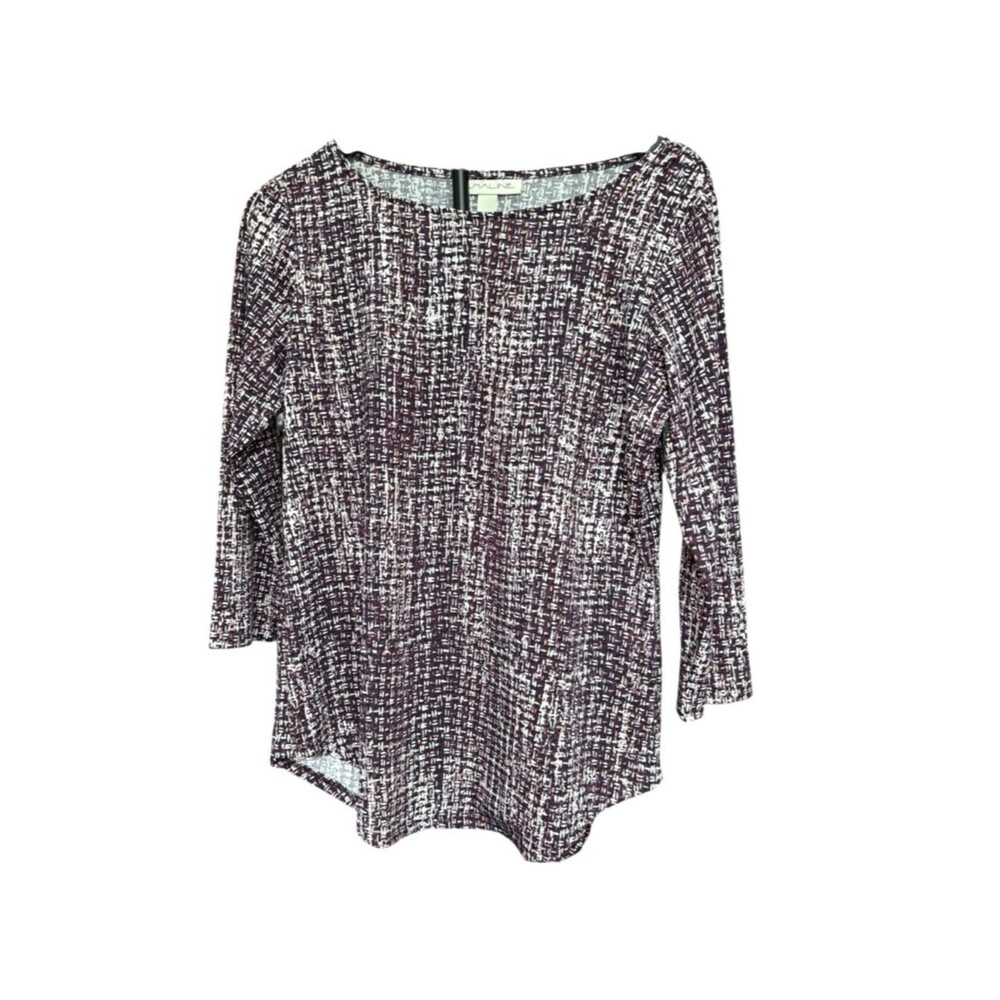 Emaline NWOT Plum/Purple Patterned Scoop-Neck 3/4 Sleeve Women’s M Top - Picture 2 of 7